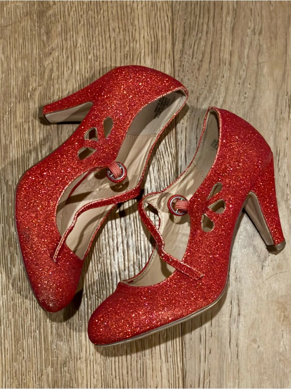 Red Glitter Mary Jane Heels with Cutout Detail